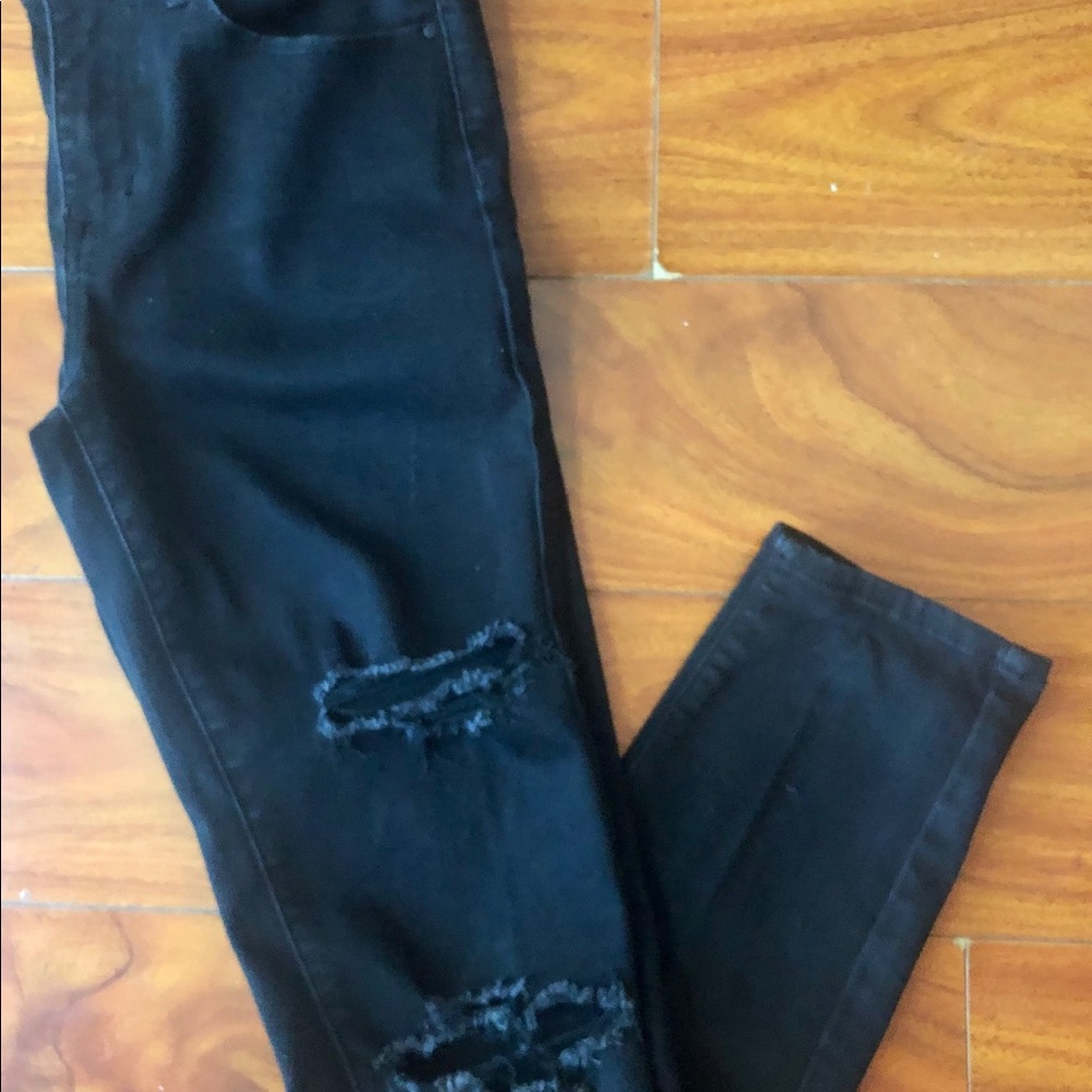 PACSUN DISTRESSED MID-RISE  BLACK SKINNY JEANS